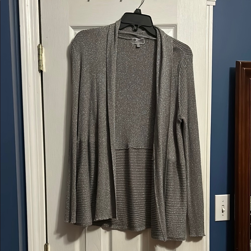 JM Collection Silver ribbed Open Front Women's Sweater